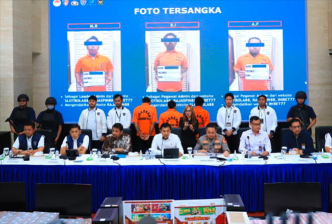 Konferensi pers pengungkapan kasus judol sindikat internasional, Rabu (27/8/2025)/Foto: dok Humas Polri